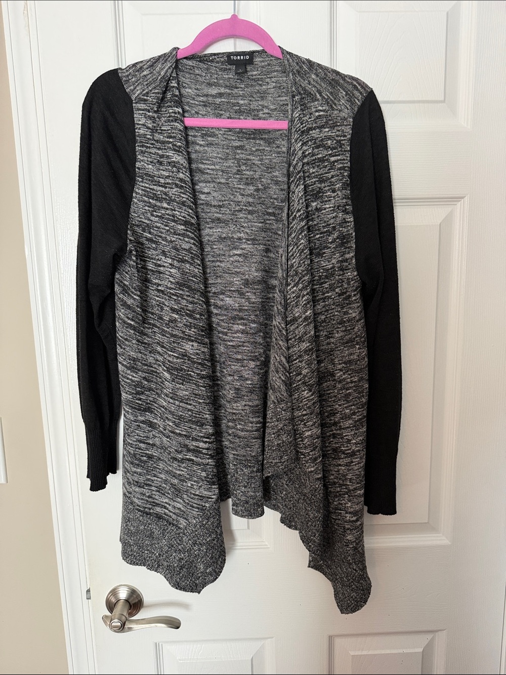 torrid Black and Gray Open-Front Marled Cardigan